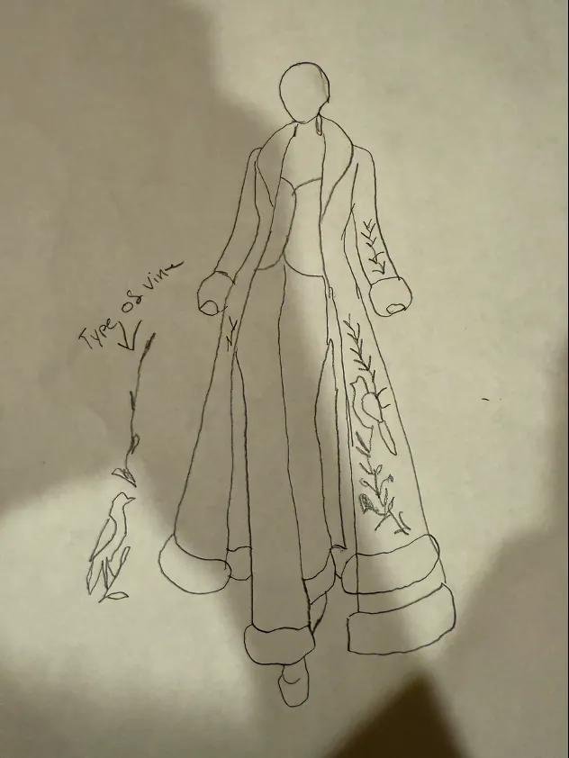 Elwa & Co — embroidered coat sketch with vine detail