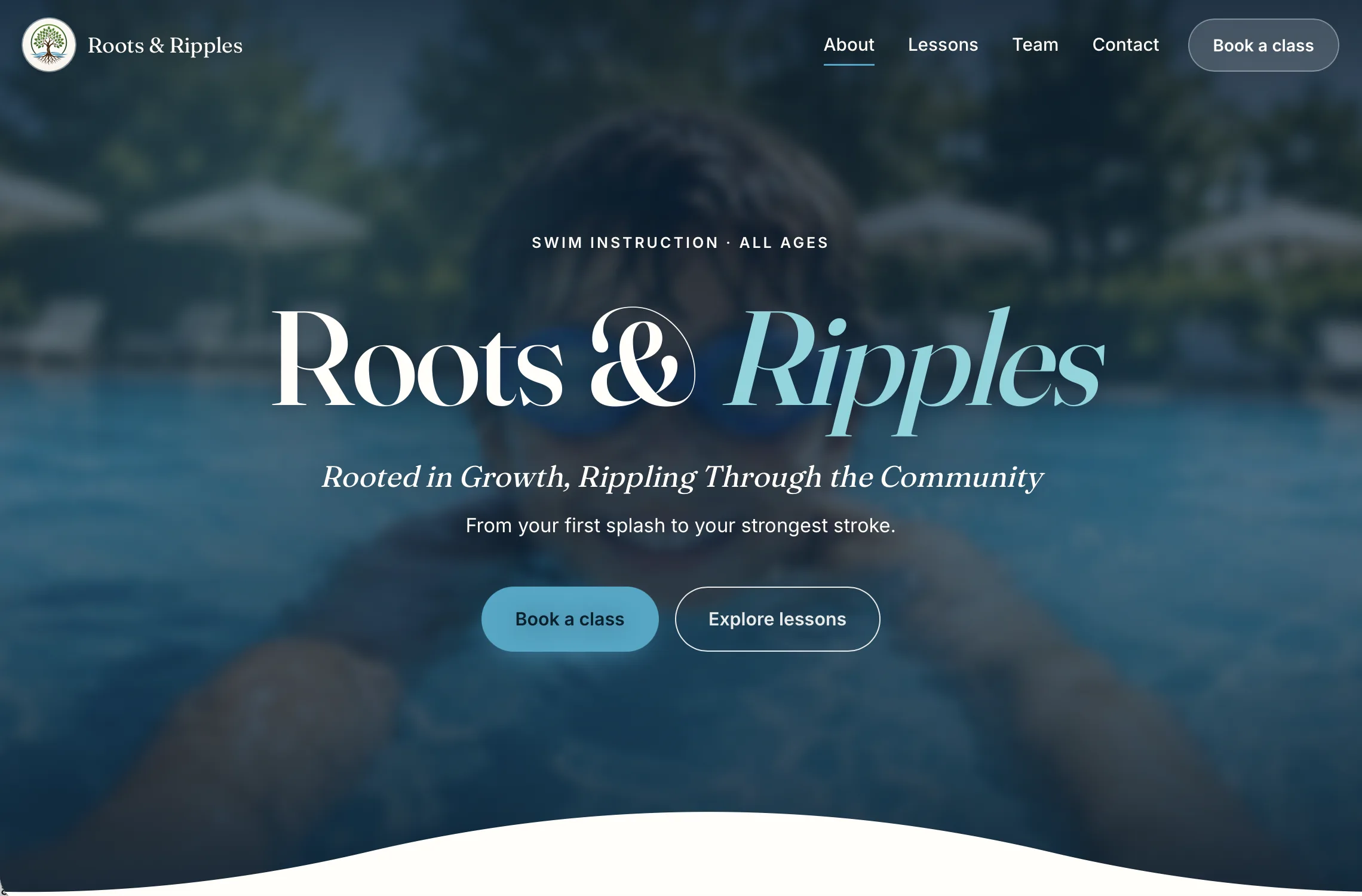 Roots & Ripples swim coaching website hero